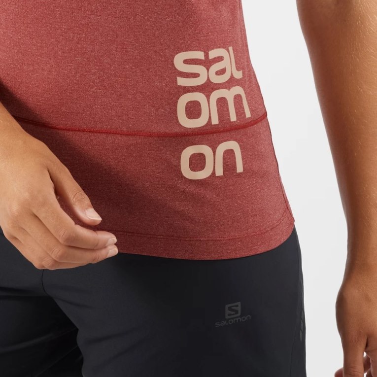 Red Salomon Cross Run Graphic Short Sleeve Women's T-Shirts | PH 69872I